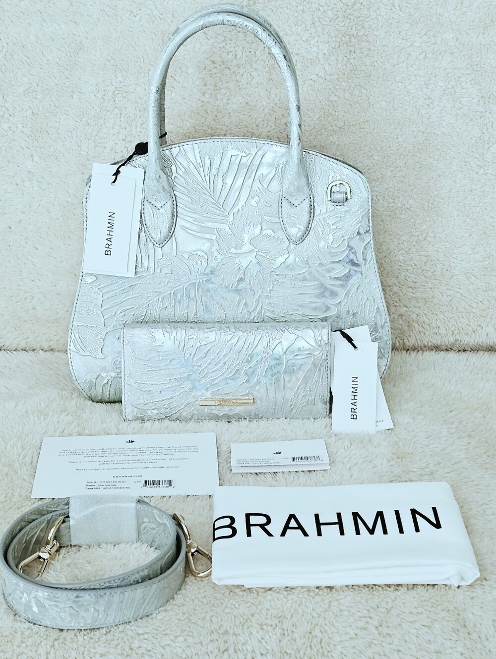 Elegant Embossed White Tote and Wallet Set